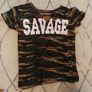 Camo cut out v neck shirt